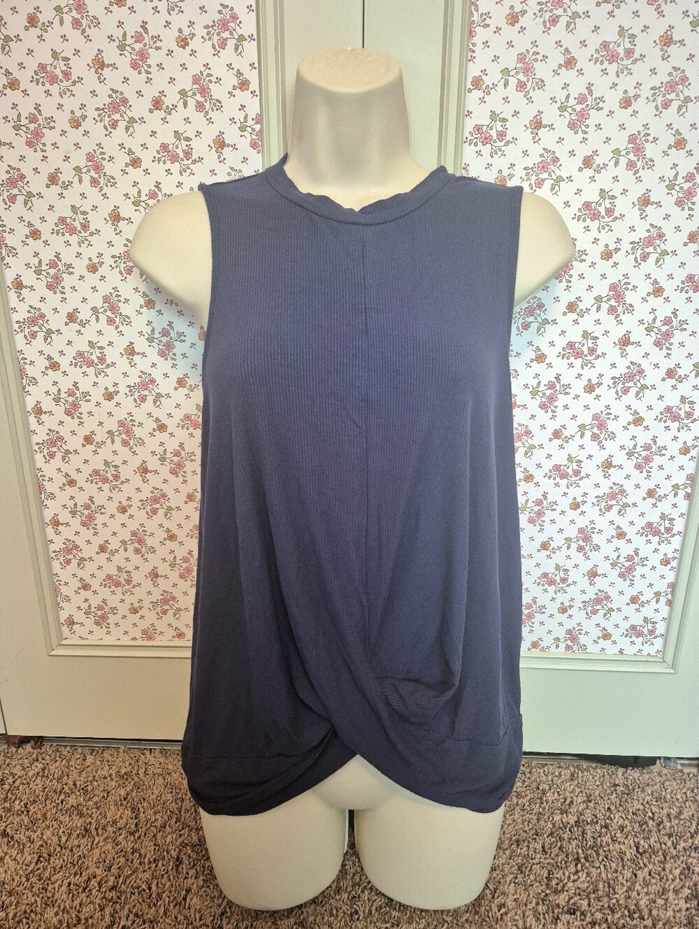 SHEIN Navy Twist-Hem Ribbed Tank